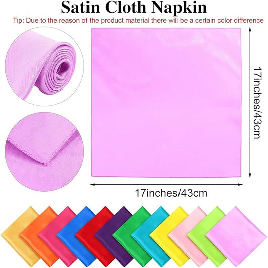 Aneco 12 Pieces Satin Napkins Soft Dinner Napkins Multicolor Square Weddings Table Napkins 17 x 17 Inches for Restaurant Weddings Party Dinner Decoration (Rainbow)