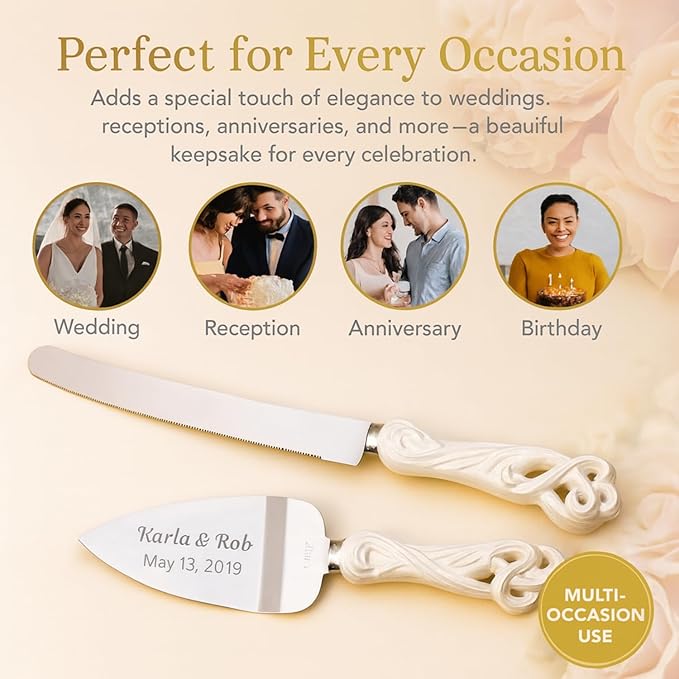 GIFTS INFINITY Personalized Wedding Cake Knife and Server Set with Engraving – Cake Cutting Utensil Set, Keepsake Gift for Wedding, Anniversary, Reception, Birthday & Other Occasions (2468)