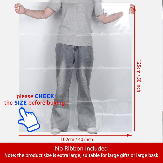 6PCS Extra Large Cellophane Gift Bags 40x50 Inch Christmas Clear Cellophane Wrap Storage Bags for Gift Baskets Baby Bridal Shower Wedding Party Favor Birthday Candy 2.5 Mil Thick