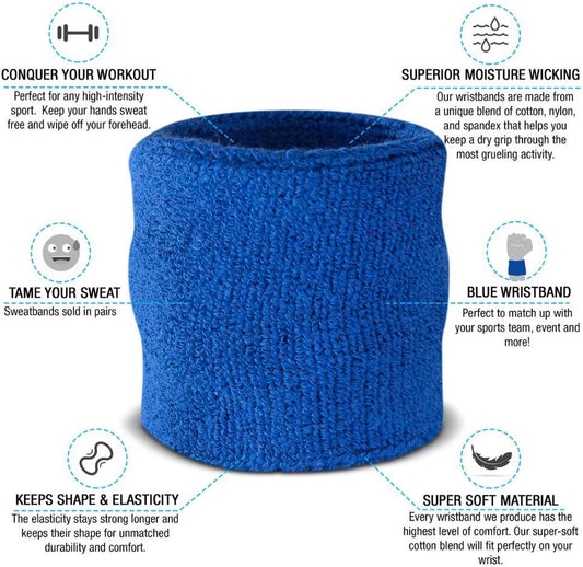 Suddora Wrist Sweatbands, Absorbent and Breathable Thick Cotton Bands for Working Out, Gymnastics, Basketball, Tennis, and Football, Multiuse Wristbands for Costumes and Cosplay