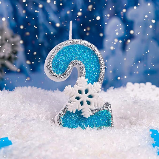 2nd Blue Snowflake Birthday Candles Frozen Themed Number 2 Candles for Cake Topper Cupcake Decorations Party Decor Anniversary Celebrations Supplies