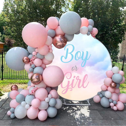 OERJU 5x5ft Gender Reveal Round Backdrop Boy or Girl Blue Pink Clouds Photography Background Circle Backdrop Cover Newborn Baby Shower Reveal Gender Party Decoration Photo Booth Props