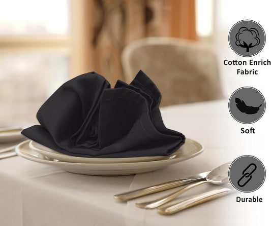 Ruvanti Cloth Napkins Set of 6, 18x18 Inches Napkins Cloth Washable, Soft, Durable, Absorbent, Cotton Blend. Table Dinner Napkins Cloth for Hotel, Lunch, Restaurant, Wedding Parties - Black
