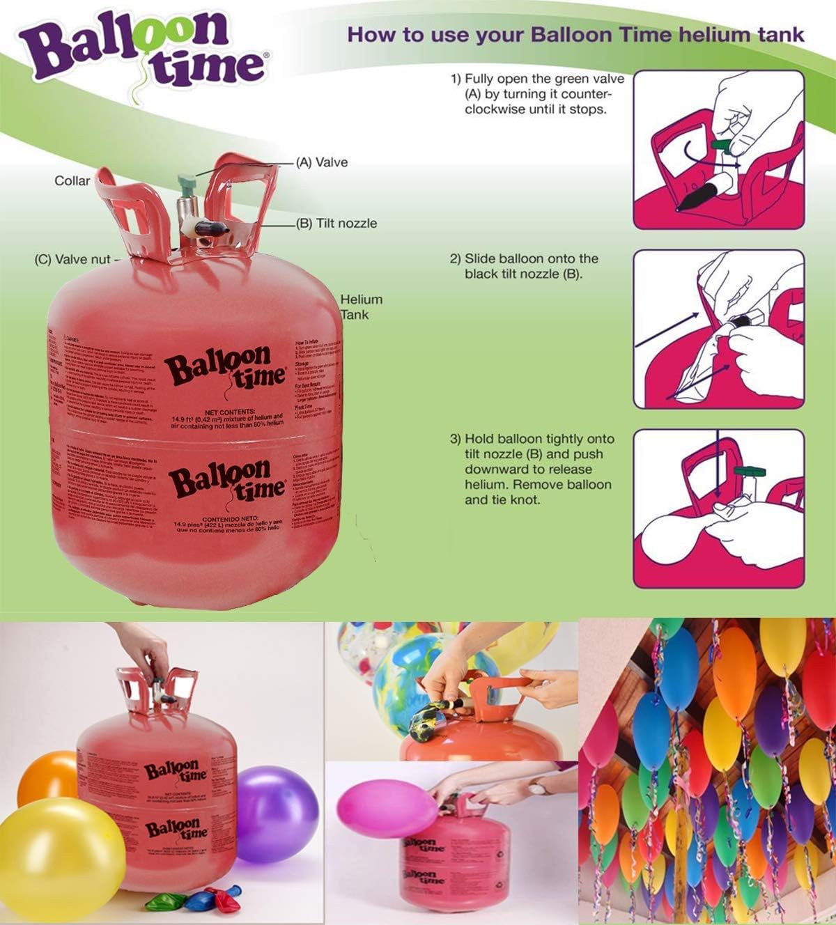 Helium Tank for Balloons At Home, 50 Balloons and White Ribbon, 12 Gold Balloon Weights, Plus Balloon Tying Tool