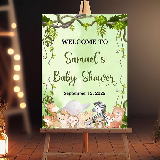 Personalized Baby Shower Yard Sign Party, Baby Shower Welcome Sign, Jungle Baby Shower Welcome Sign, Greenery Floral Safari Jungle Animals Baby Shower, Baby Shower Sign Gift For A Boy Or Girl