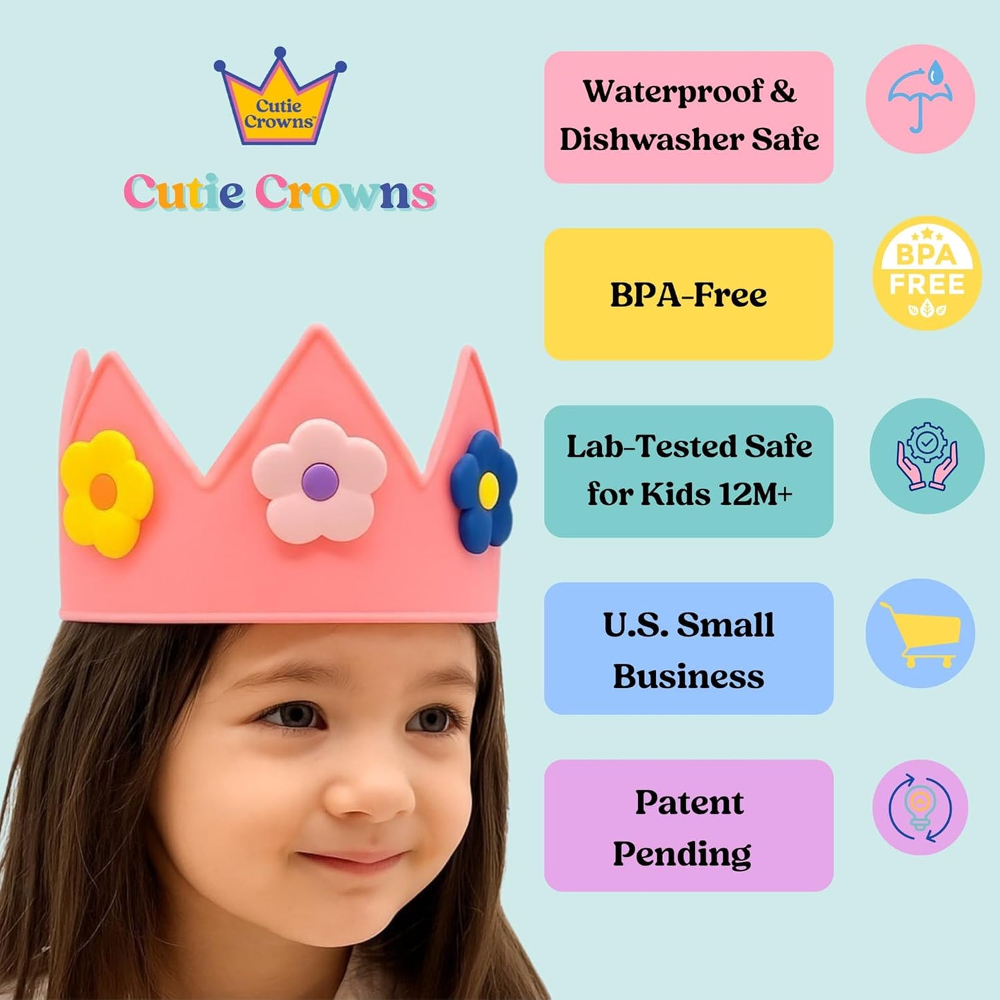 Birthday Crown for Kids Classroom – Adjustable Soft Silicone Princess Crown, Ages 2–10+, BPA Free, Dishwasher Safe