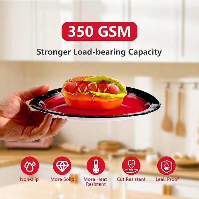 Grencian 200Pcs Red and Black Party Decorations Valentine's Day Red and Black Plates and Napkins Disposable Tableware Set for Graduation Birthday Wedding Valentine's Day Party Supplies, Serves 50