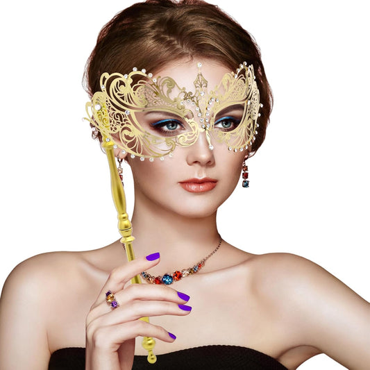 Coddsmz Masquerade Mask with Stick Venetian Mask Mardi Gras Decorations for Womens Halloween Costume Mask