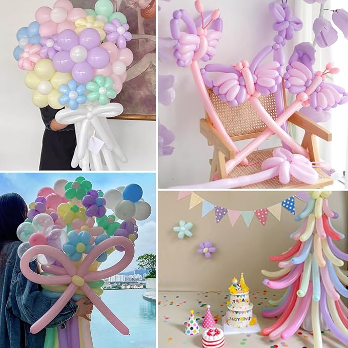 Pastel 260 long balloons 100 Pack Twisting Animal Balloons Assorted Color Thick Latex Modeling Long Magic Balloons for Animal Shape Birthday Weddings Kids' Party Decoration (pastel long balloon)