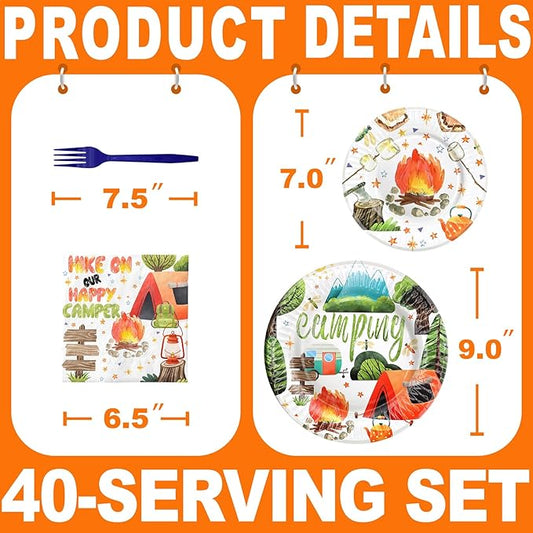 Camping Party Decorations - Camping Party Plates and Napkins for Kids, Serves 40 Guests