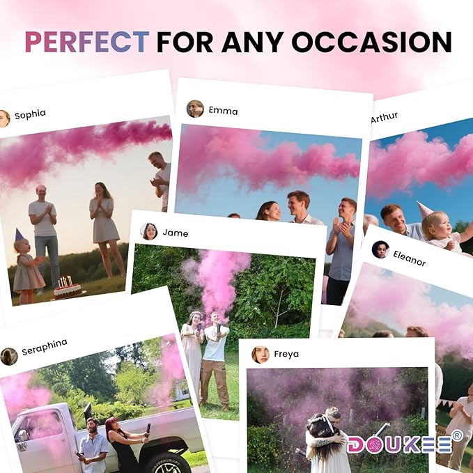Girl Gender Reval Powder Cannon Pink, DOUKEE Pink Powder Only Smoke Cannon Smoke Popper for Gender Reveal, Baby Shower Party, 2PK