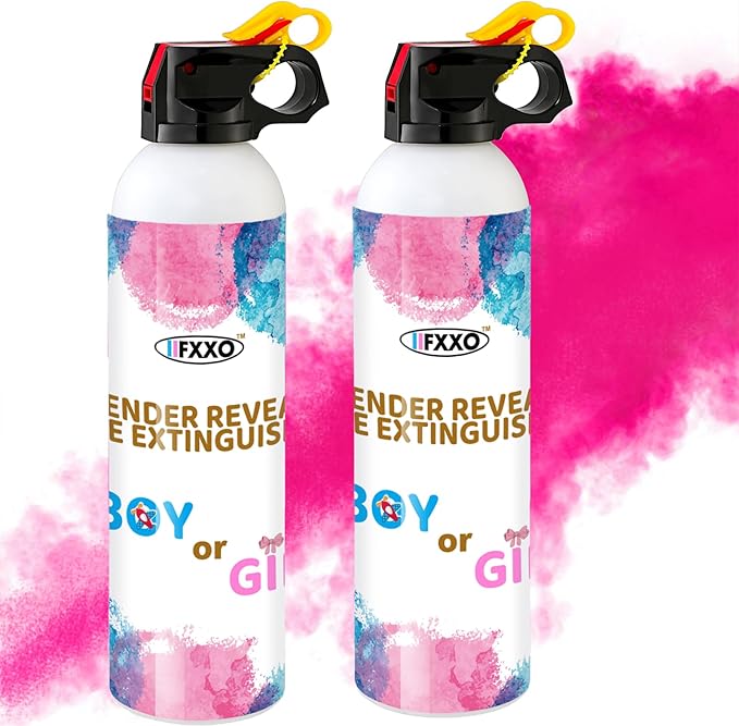 Large Gender Reveal Fire Extinguisher 2 Packs, Gender Reveal Ideas, Baby Girl Reveal Party Ideas 100% Biodegragable for Gender Reveal Decorations (Pink)