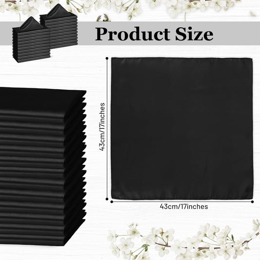 Bailarina 40 Pack Black Satin Napkins,17x17 Inches Wedding Napkins Square Soft Silky Table Napkins Bulk Decorative Elegant Cloth Napkin for Party Decoration, Banquet,Wedding,Graduation