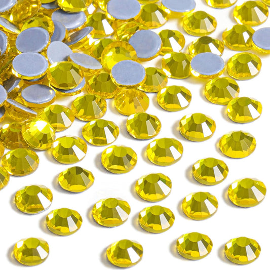 Beadsland Hotfix Rhinestones, 144pcs Crystal Rhinestones for Crafts Clothes DIY Decoration, Lemon Yellow, SS40, 8.3-8.6mm