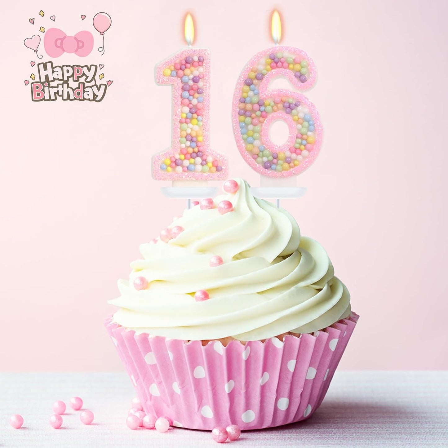 Pink Birthday Candles - Number 16 Candle, Colorful Macaron Candles, Sweet 16 Cake Topper 16 Birthday Decorations for Girls, Sweet Theme Party Supplies (Pink)