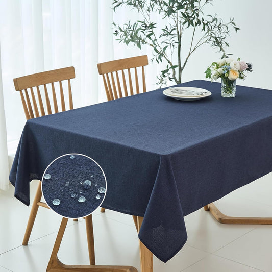 maxmill Rectangular Tablecloth Linen Texture Stain Proof Waterproof Wrinkle Free Spillproof Washable Fabric Table Cloth Farmhouse Tablecloths for Dining Room Party Holiday, 60 x 140 Inch, Navy Blue