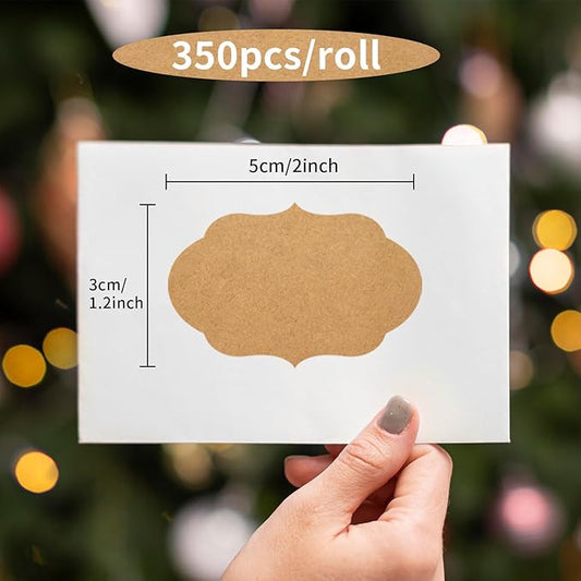 Dark Kraft 350 PCS Gift Tags Stickers, 2" x 1.2" Fancy Shape Self-Adhesive Labels for Presents, Cosmetic Decoration, Food Craft Jars