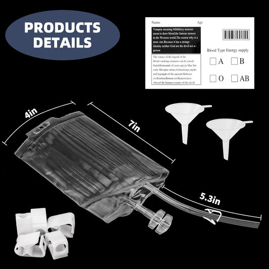 20Pcs Reusable Blood Bags for Drinks, IV Bag with Funnel for Halloween Party, Vampire Nurse Theme Party Decorations