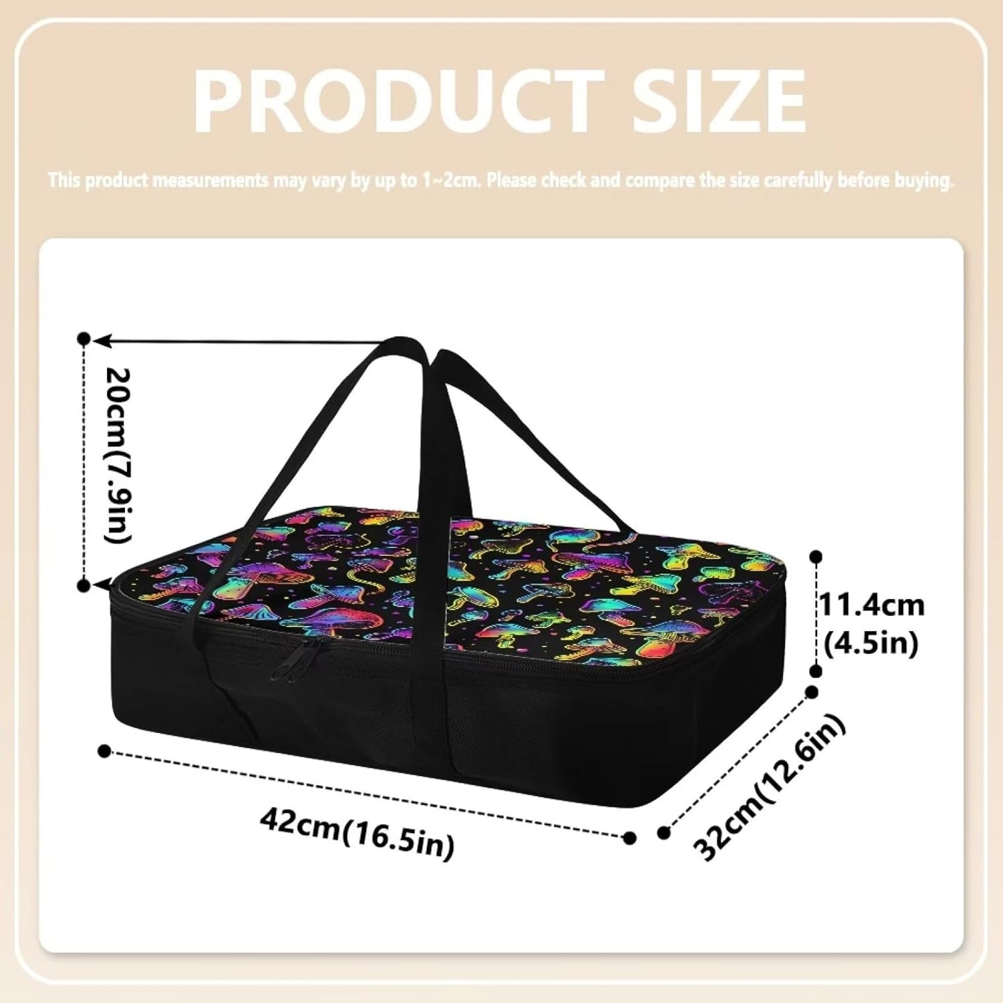Colorful Mushroom Insulated Casserole Carriers Lasagna Holder Tote Reusable Hot Cold Food Carrier with Heat Resistant Lining for Hot or Cold Food Fits 11 x 15 or 9 x 13 Baking Dish