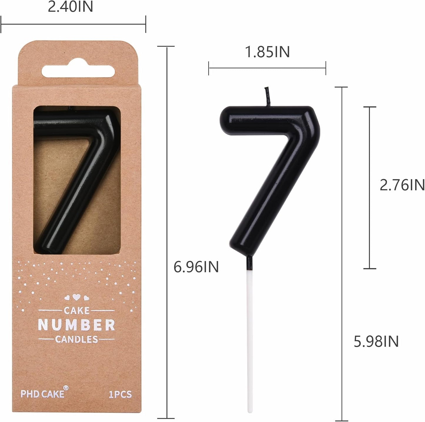 PHD CAKE 2.76 inch Classical Black 7 Number Birthday Candles, Party Celebration