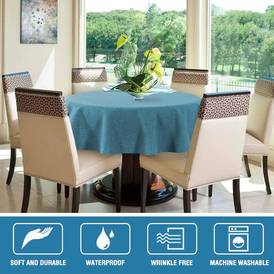 H.VERSAILTEX Linen Textured Tablecloth Round 70 inch Waterproof Decorative Table Cloth Spill-Proof Linen Look Cover for Party Table Extra Soft and Thick Fabric Wrinkle Free, Heather Storm Blue