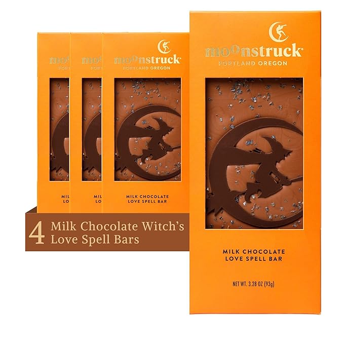 Moonstruck Chocolate Halloween Witch's Love Spell Chocolate Bar, 3.0oz (Pack of 4)
