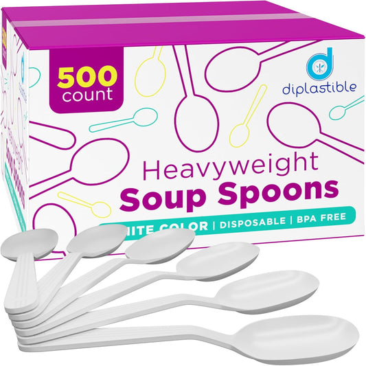 Plastic Soup Spoons Heavy Duty - Pack of 500 Disposable Spoons Utensils - Cutlery for Parties and Events Pack