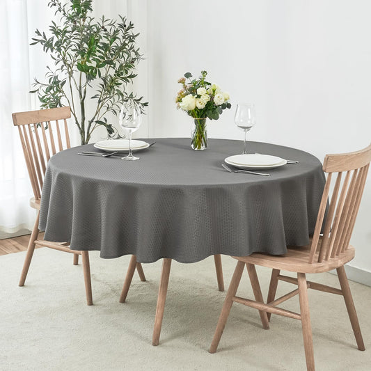 maxmill Round Weaved Texture Design Tablecloth Spill-Proof Wrinkle Free Soft Washable Table Cloth for Round Table Cover, for Dining Room Buffet Banquet Parties Holiday Dinner, 70 Inch Charcoal Gray