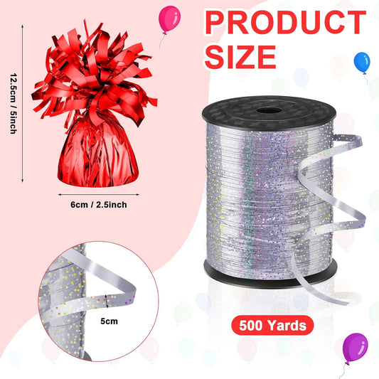 24 Pcs Balloon Weights Metallic Anchor Balloon Holder for Helium Balloons Heavy Table Weights and 1 Roll Iridescent Crimped Ribbon for Birthday Wedding Halloween Christmas Party(Stylish Colors)