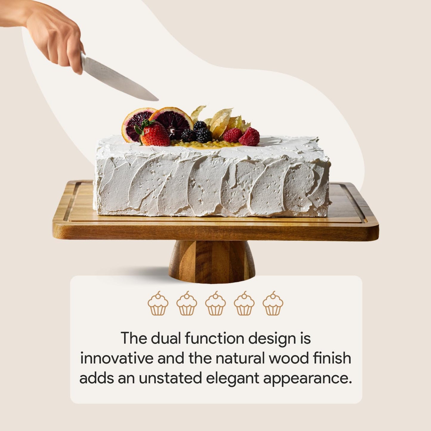 Acacia Wood Cake Stand with Lid - Rectangular Cake Holder, 2-in-1 Dessert Table Display Set & Charcuterie Board for Cheese, Chips, Fruit Platter, Large Acrylic Cake Dome Cover, No Glass