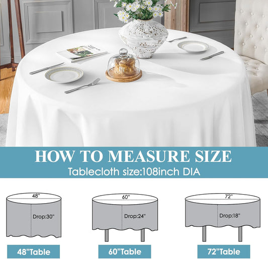 Vidafete 2 Pack 108inch Round Tablecloth Polyester Table Cloth,Stain Resistant and Wrinkle Polyester Dining Table Cover for Kitchen Dinning Party Wedding Rectangular Tabletop Buffet Decoration (White)