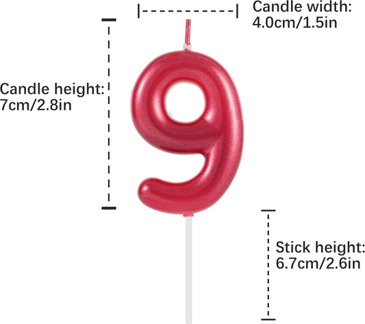 Red Number 9 Birthday Candles, Cake Toppers for Birthday/Baby Shower/Anniversary/Wedding Party Celebrating/Decorating. (Red Number 9)