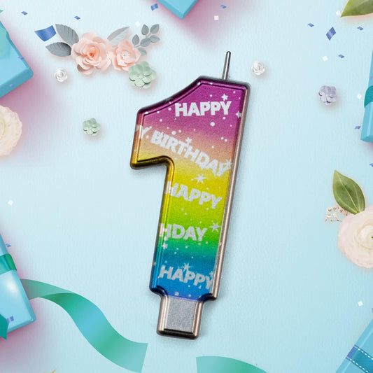DERVENTA Birthday Candles Big Numbers Multicolored 3.7 inch Party Cake Topper 1 Piece (Number 3 Multi-Colored)
