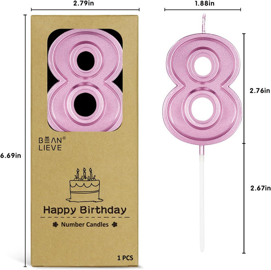 BEAN LIEVE Rose Gold Birthday Candles Number 8, Rose Gold Number Candles, Cake Number Candles for Birthday Parties and Wedding Anniversary Celebrations