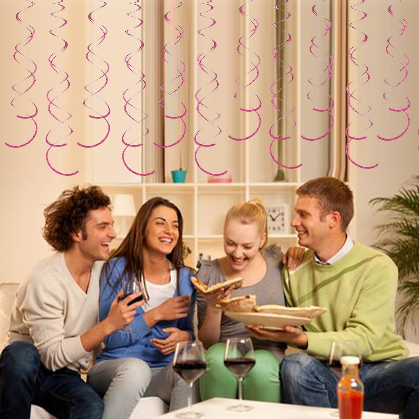 30 Pieces Iridescent Hot Pink Hanging Swirl Decorations Plastic Streamers Foil Swirls Ceiling Decorations Wedding Holiday Celebration Bachelorette Baby Shower Birthday Party Decorations