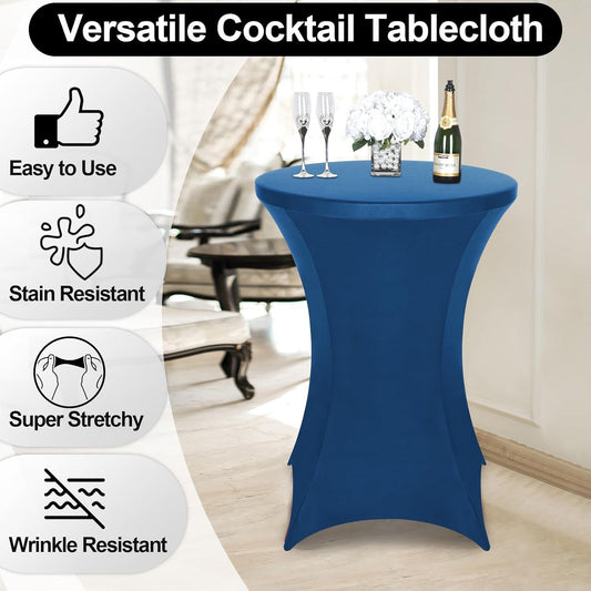 FestiCorp 6 Pack Spandex Blue Table Cover, Cocktail Fitted Tablecloths, Round Highboy Stretch Table Covers Cloths for Party, DJ, Bar, Wedding, Birthday, Banquet, 30"-32" Diameter x 40"-43" Height