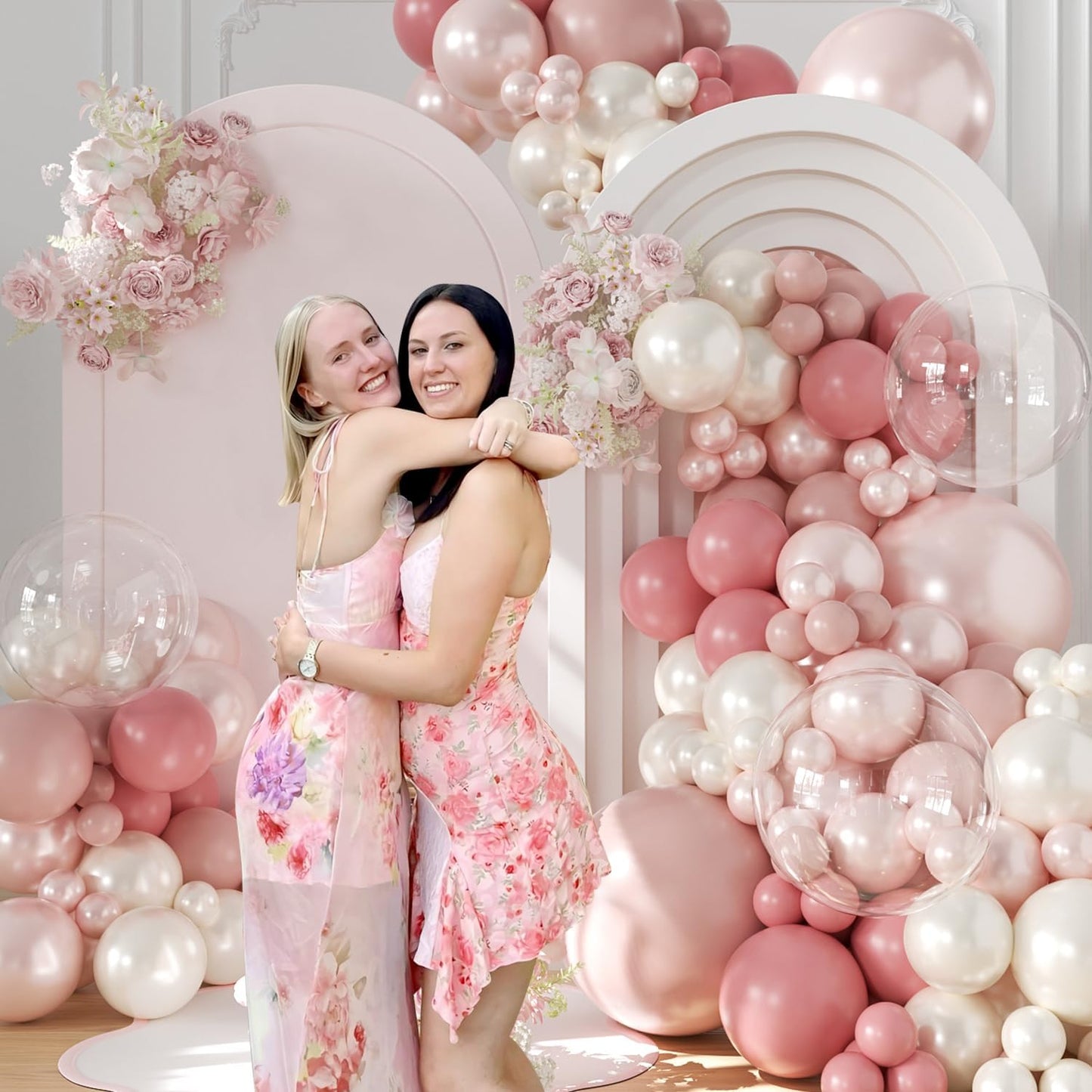 Dusty Pink Blush Balloon Arch Kit 108Pcs Double Stuffed Pearl pink White Balloons Pink Rose Blush Clear Balloons for Baby Shower Bridal Shower Wedding Birthday Party Decorations