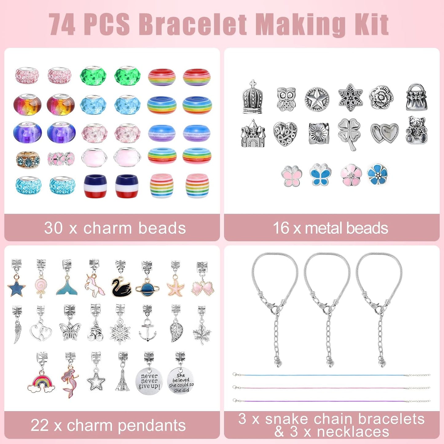 Emibele Girls Charm Beads Bracelet Making Kit with Portable Jewelry Box, Jewelry Making Kit for Kids Age 5 6 7 8-12, DIY Arts Crafts Toys for Teens Girls Gift Choices on Birthday Valentines Christmas