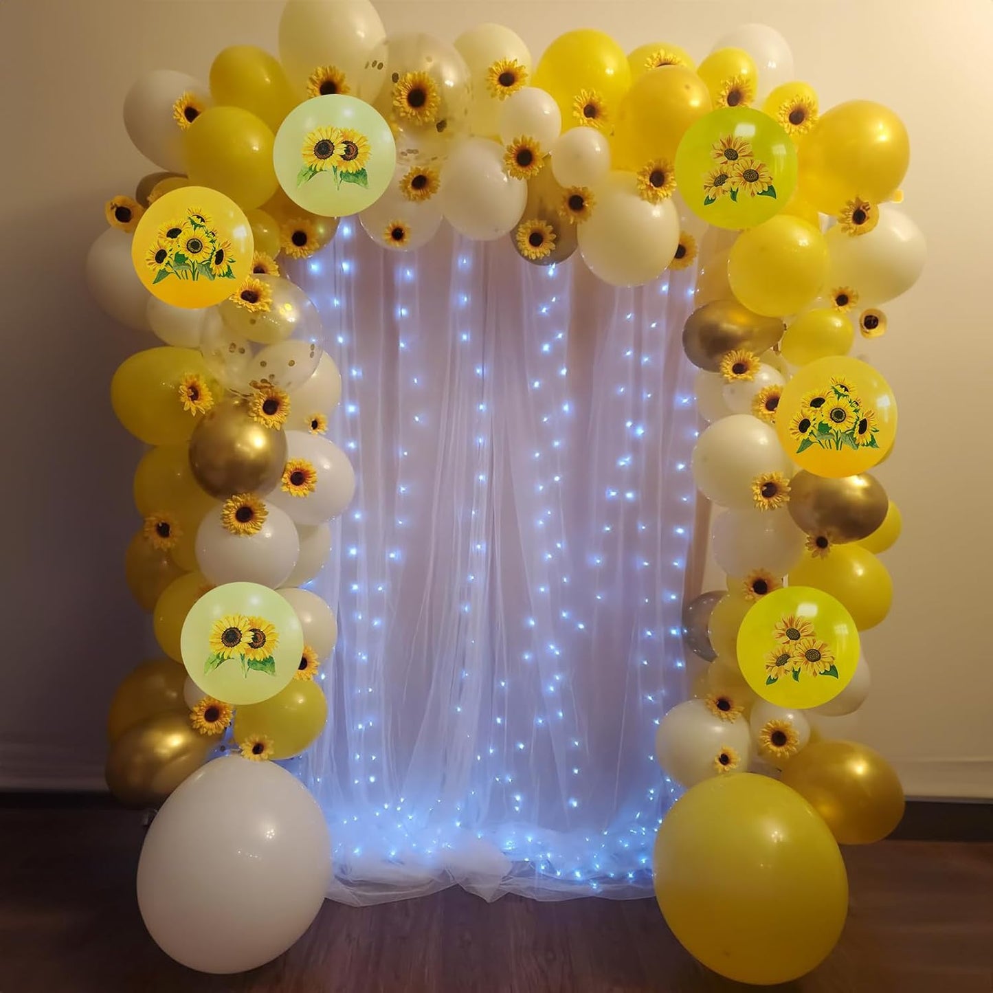 Sunflower Yellow Gold Balloons - 12 Inch Sunflower Bee Theme with Metallic Gold Confetti for Kids Birthday & Baby Shower Party Decorations
