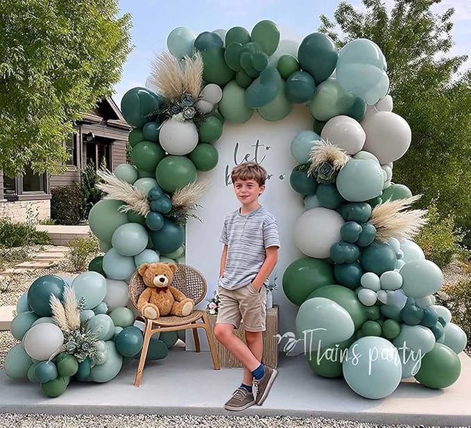 Dusty Blue Green Balloon Arch Kit Double Stuffed Sage Dusty Green White Matte Balloon Garland Slate Blue Teal Latex Balloons for Baby Shower Birthday Neutral Bridal Wedding Gender Reveal Party Decor