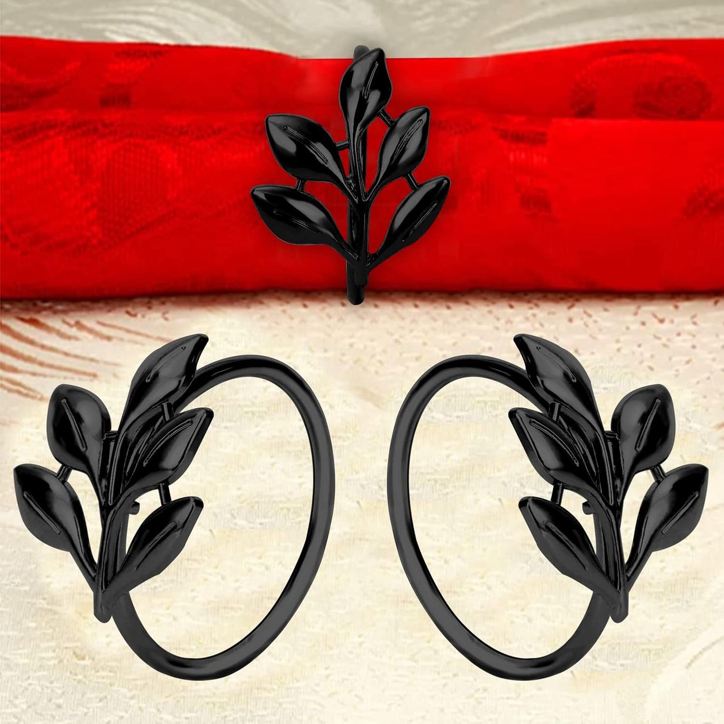 KPOSIYA Set of 6 Leaf Napkin Rings Metal Gold Napkin Holder Table Napkin Rings for Thanksgiving Day Christmas Dinning Table Parties Everyday (Ye Zi-Black 6)