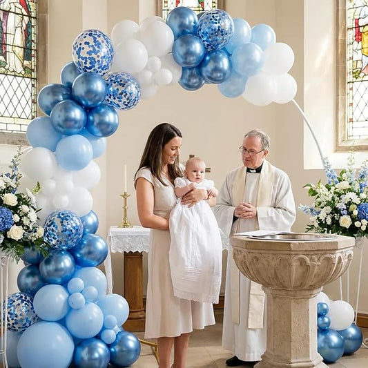 Light Blue Balloons Arch Kit,130pcs Blue and White Balloon Garland,Different Sizes 18 12 10 5 Inch Baby Blue Latex Balloons for Birthday Wedding Baby Shower Graduation Blue Themed Party Decorations