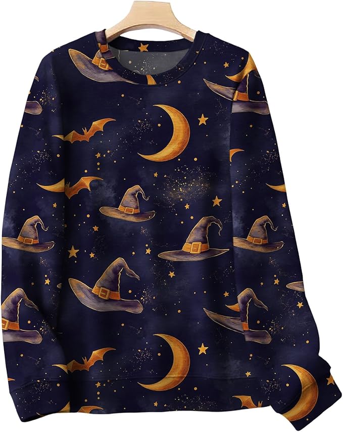 LIZALIG Pullover Cute Sweatshirt Orange Skeleton Fall Festive FunWomens Design Bat Holiday Party Outings Pumpkin Print