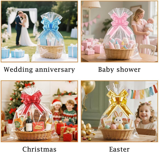 PigPotParty 16"x24" Clear Cellophane Gift Bags - Includes Bows – 10 Pack Cellophane Wrap for Gift Baskets, Plastic Gifts Bags for Gift Giving