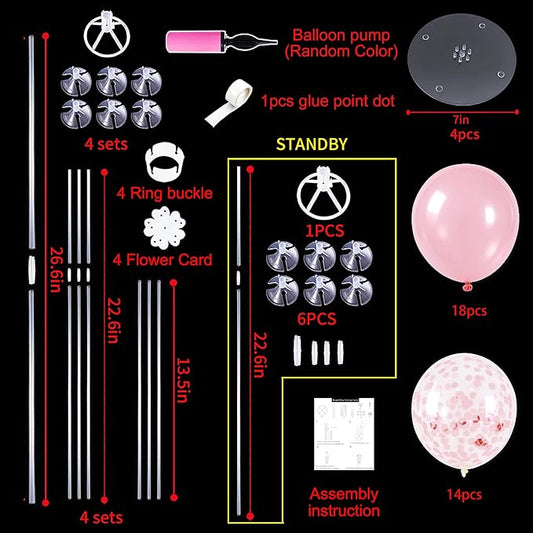 TONIFUL 4 Set Pink Balloon Centerpieces for Table,Balloon Stand Kit for Pink Party Decor Girl Birthday Decorations Anniversary Bribe Shower Baby Shower Graduation Decorations 2026
