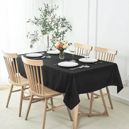 maxmill Rectangle Tablecloth Weaved Pattern Waterproof Spillproof Wrinkle Free Table Cloth, Kitchen Dining Tabletop Decoration, Fabric Table Cover for Holiday Parties, 52 x 108 Inch, Black
