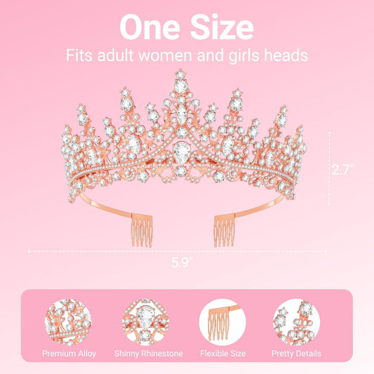 Birthday Tiara and Crown with Sash, Birthday Tiara for Women Party (Rose)
