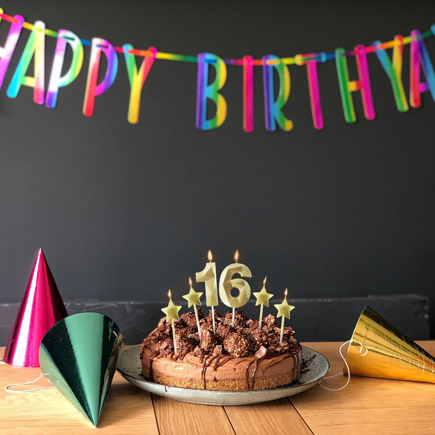 Golden Number 4 Birthday Candles and Star Birthday Candles 2.76 inch Birthday Cake Candles 3D Diamond Shaped Candles are Suitable for Birthday Parties and Anniversary Cake Decorations Candles(Gold 4