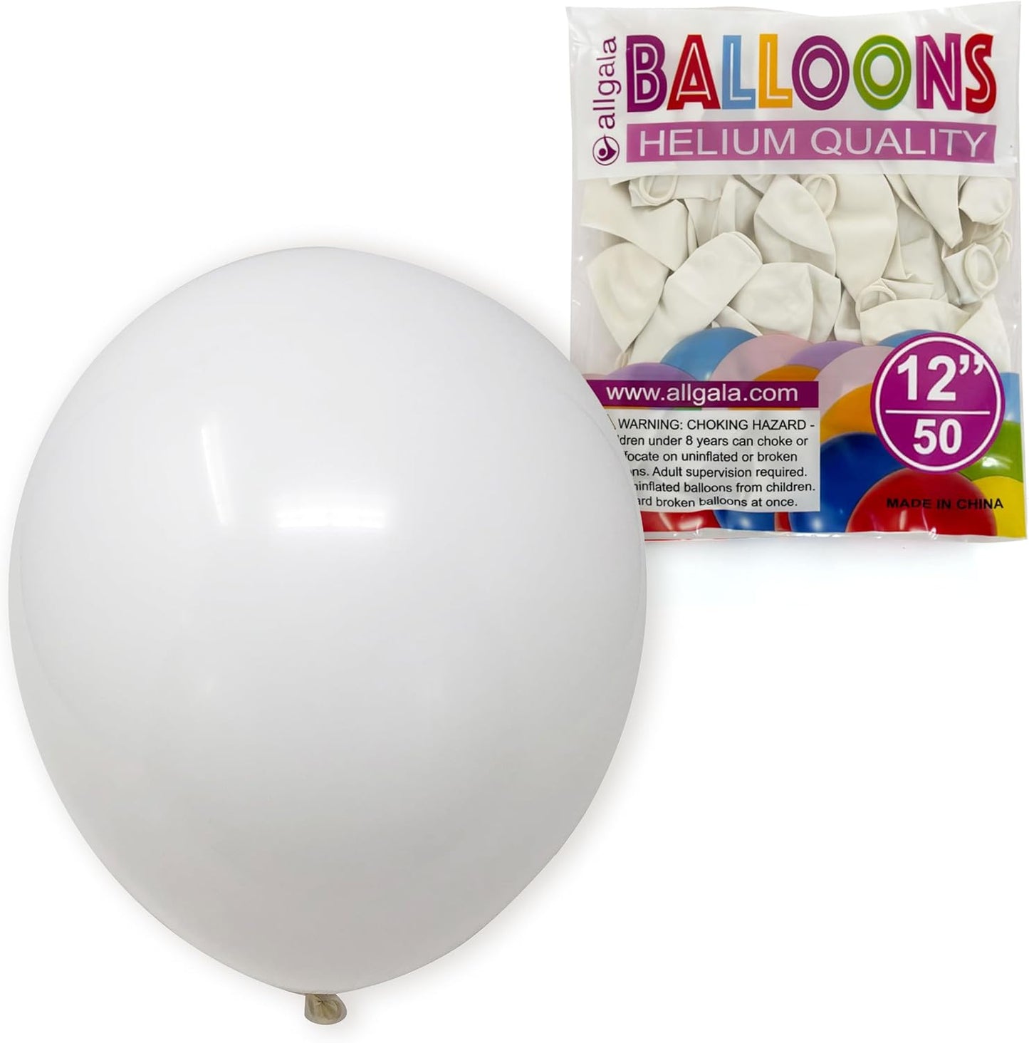 Allgala White Balloons 50 Pack 12 Inch Helium Grade Latex Bulk Balloon Pack Ideal for Birthday, Wedding, Bridal Party Baby Shower Decorations