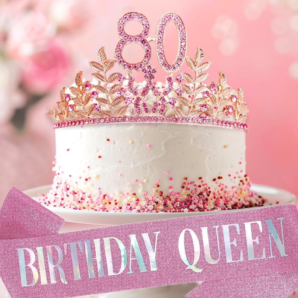 Birthday Sash Tiara Birthday Tiara Rhinestone Crown Rose Gold Birthday Queen Tiara Sash and Tiara for Women Birthday Decor Princess Tiara Cake Topper Crystals Hair Accessories for Party